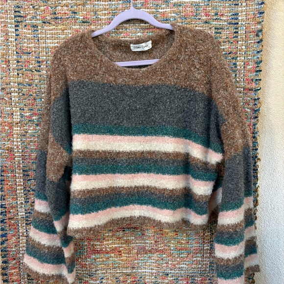 Urban Outfitters Sweaters - Striped Sweater - Brown, Gray, Green, and Cream